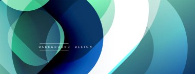 Soyut daireler örtüşüyor, dinamik mavi, deniz mavisi, beyaz tasarım yaratıyor. Pankartlar ve sunumlar için modern arkaplan uygun.