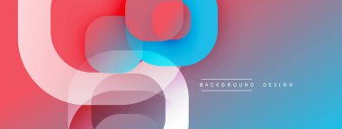 Soyut şekiller örtüşüyor, canlı gradyanlar yaratıyor. Renkler kırmızıdan maviye karışarak modern tasarım elementini oluşturur. Yumuşak geçişler kompozisyona hakim..