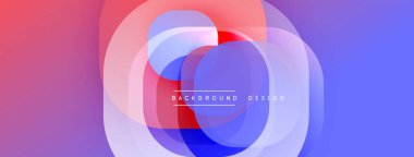 Soyut çemberler çakışıyor, canlı gradyanlar yaratıyor. Kırmızı, mavi renkler tasarıma egemen, modern estetiği çağrıştırıyor. Yumuşak geçişler dinamik görsel efekt sunar.