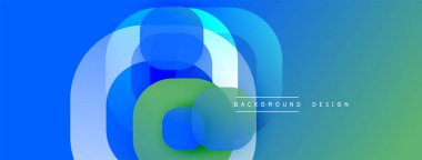 Soyut akışkan şekiller, canlı maviler, yeşiller dinamik arkaplan oluşturur. Modern tasarım elementleri hareket, derinlik.