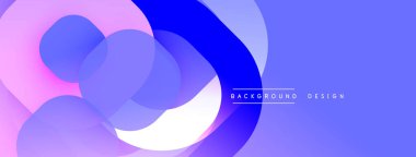 Soyut sıvı şekilleri örtüşür, canlı mor, mavi renkler yaratır. Arkaplan ve sunumlar için modern tasarım ögesi.
