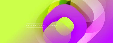 Parlak soyut bir arka plan. Üst üste binen daireler dinamik akış yaratır, canlı renkler düzgün bir şekilde harmanlanır. Projeler için modern tasarım ögesi.