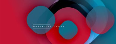 Soyut tasarım özellikleri üst üste binen daireler, gradyanlar. Kırmızı, mavi renkler kompozisyona hakim. Modern estetik, dinamik görsel etki.