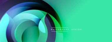 Soyut sıvı şekilleri, canlı yeşil gradyan, modern tasarım. Üst üste binen daireler dinamik görsel efekt yaratır. Minimalist estetik.