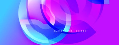 Soyut sıvı şekilleri canlı mavileri, pembeleri, morları harmanlıyor. Modern tasarım üst üste binen yarı şeffaf formlar, dinamik görsel efekt yaratır.