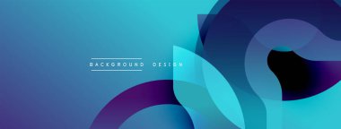 Soyut gradyan şekiller çakışıyor, dinamik görsel etki yaratıyor. Mavi, mor renkler kompozisyona hakim. Modern tasarım ögesi.