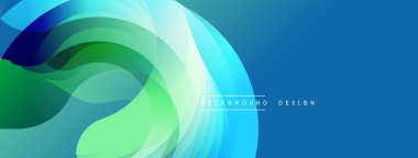 Soyut akış katmanları, canlı maviler, yeşiller. Modern tasarım dinamik görsel efekt yaratır. Yumuşak eğimler hareketi, enerjiyi gösterir.