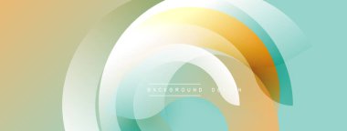 Soyut tasarım özellikleri katmanlı, şeffaf daireler. Renkler, bej, turuncu, deniz mavisi, bej renkleri. Minimalist estetik.