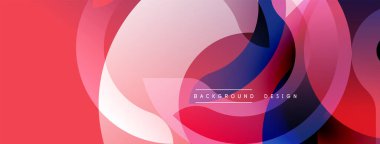 Soyut geometrik şekiller, canlı renkler, üst üste binen daireler dinamik arkaplan oluşturur. Modern tasarım elementleri görsel uyum sunar.