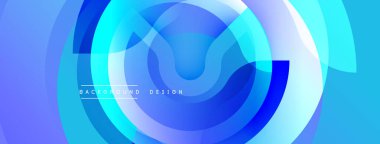 Soyut mavi katmanlar dinamik dairesel bileşim oluşturur. Modern tasarım akıcılığı, enerjiyi, derinliği çağrıştırıyor. Gradyan gölgeler görsel ilgi sunar.