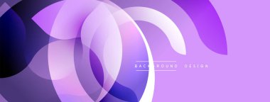 Soyut akışkan şekiller, mor renkler, modern tasarım. Üst üste binen daireler dinamik görsel doku yaratır. Yumuşak eğimler zarif estetik sunar.