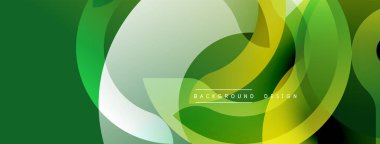 Soyut yeşil tasarım, üst üste binen şekiller. Pürüzsüz gradyanlar dinamik görsel efekt yaratır. Çeşitli projeler için modern arkaplan.