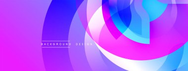 Soyut canlı katmanlar dinamik mor, mavi gradyan oluşturur. Modern tasarım akıcılık, enerji ve yenilik öneriyor. Arkaplanda metin ögeleri.