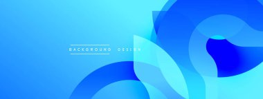 Soyut mavi katmanlar dinamik bileşim yaratır. Yumuşak eğimler derinliği, modern estetiği akla getiriyor. Asgari metin tasarım odağı gösteriyor.