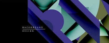 Soyut geometrik bileşim. Üst üste binen şekiller dinamik görsel efekt yaratır. Renk mavisi, yeşil, mor, modern estetik. Minimalist tasarım uygun arka planlar.