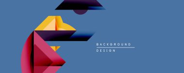 Soyut geometrik şekiller örtüşür, dinamik bileşim yaratır. Renkler kırmızı, sarı, mor, mavi. Modern tasarım arka planlar, sunumlar ve markalaşma için uygundur..