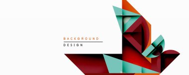 Soyut geometrik tasarım. Üst üste binen şekiller dinamik bileşim yaratır. Kırmızı, deniz mavisi, turuncu renkler beyaz alana hakim. Projeler için modern arkaplan ögesi.