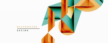 Soyut geometrik tasarım üst üste binen çokgenler içerir. Teal, turuncu renkler dinamik görsel efekt yaratır. Özgeçmiş ve sunumlar için minimalist bir tarz. Modern estetik.
