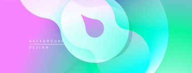 Soyut sıvı şekiller, canlı renklerin karışımı. Gradyan arka plan modern görsel efekt yaratır. Yumuşak kıvrımlar, dinamik bileşim.