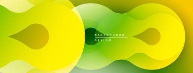 Soyut sıvı şekilleri örtüşüyor, canlı sarı, yeşil bir eğim yaratıyor. Modern tasarım hareketi, enerjiyi, pozitifliği önerir.