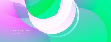 Soyut sıvı şekilleri pembe, yeşil ve mor renkleri harmanlıyor. Modern tasarım hareketi ve huzuru çağrıştırıyor. Yumuşak eğimler görsel derinlik yaratır.