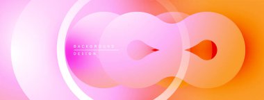 Soyut daireler örtüşüyor, canlı pembe, turuncu gradyanlar yaratıyor. Modern tasarım akıcılık, enerji ve pozitif titreşimler öneriyor..