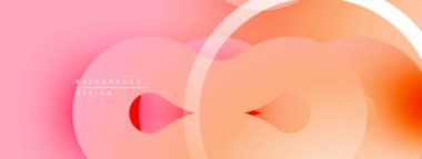 Soyut pembe turuncu arka plan. Üst üste binen daireler yumuşak eğimler, modern tasarım elementleri yaratır. Minimalist estetik.