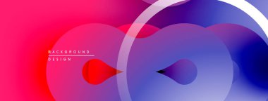 Soyut enerji eğimleri üst üste binen daireler oluşturur. Pembe, mor, mavi renkler dinamik görsel efekt yaratır. Modern tasarım ögesi.
