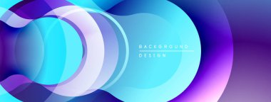 Soyut sıvı şekilleri, canlı maviler, morlar dinamik bir zemin oluşturur. Yumuşak eğimler, üst üste binen katmanlar modern estetik sunar.