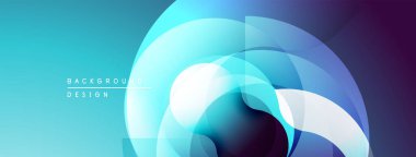 Soyut gradyan şekiller çakışıyor, dinamik görsel etki yaratıyor. Mavi, mor renkler kompozisyona hakim. Modern tasarım ögesi.
