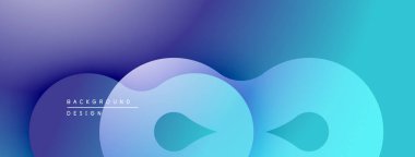 Soyut sıvı şekilleri, mavi mor gradyan. Modern tasarım, düz eğriler, üst üste binen katmanlar dinamik görsel efekt yaratır.
