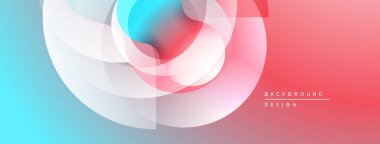 Soyut tasarım özellikleri üst üste binen şeffaf daireler. Renkler maviden pembeye karışır. Modern estetik, temiz kompozisyon.