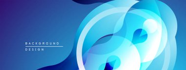 Soyut mavi arkaplan. Dairesel şekiller örtüşüyor, dinamik görsel etki yaratıyor. Gradyan gölgeler derinlik sağlar, modern estetik.