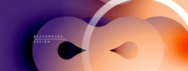 Soyut gradyan şekiller çakışıyor, dinamik görsel etki yaratıyor. Mor renkler turuncu renklere dönüşüyor. Modern tasarım ögesi.