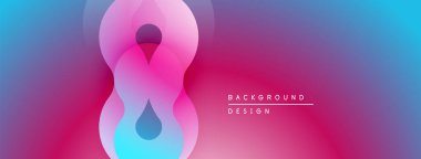 Soyut pembe, mavi gradyan tasarım. Üst üste binen daireler sonsuzluk sembolü, damlacık şekli yaratır. Dijital projeler için modern arkaplan.