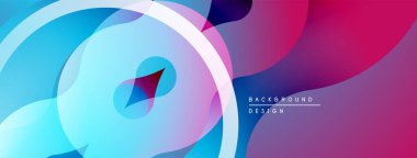 Soyut sıvı şekiller, canlı renklerin karışımı. Dairesel elementler kompozisyona hükmediyor, dinamik görsel efekt yaratıyor. Modern tasarım.