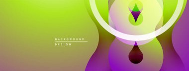 Soyut enerjik tasarım. Yumuşak eğimler yeşil, sarı ve mor renkleri harmanlıyor. Modern bileşim katmanlı şekiller, eğriler.