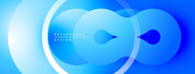 Soyut mavi arkaplan. Üst üste binen daireler dinamik görsel efekt yaratır. Dereceli gölgeler derinlik sunar, modern estetik.