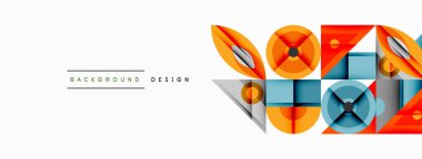 Soyut geometrik şekiller, turuncu, mavi, gri. Modern tasarım elementleri dinamik görsel kompozisyon oluşturur. Temiz çizgiler, basit formlar..