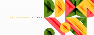 Soyut geometrik şekiller örtüşür, renkli arkaplan oluşturur. Tasarım yeşil, sarı ve pembe elementlere sahiptir. Modern estetik.