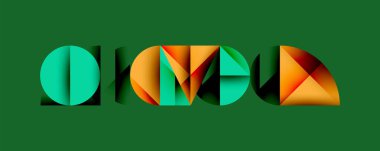 Soyut geometrik şekiller üst üste binen renkli daireler oluşturur. Yeşil arkaplan karşıtlık ve modern tasarım estetiği sağlar.