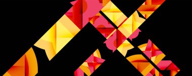 Soyut geometrik tasarım. Parlak kırmızılar, sarılar dinamik harf X şekli oluşturur. Modern, canlı görsel kompozisyon.