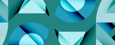 Soyut geometrik desen. Teal, turkuaz gölgeler katmanlı şekiller yaratır. Modern tasarım, temiz çizgiler, görsel doku.