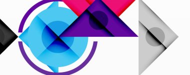 Soyut geometrik bileşim. Üst üste binen şekiller dinamik görsel efekt yaratır. Serin, sıcak renkler kontrastı, modern tasarım oluşturuyor.