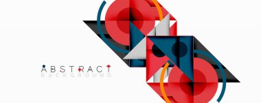 Geometrik şekiller örtüşür, canlı ve soyut bir bileşim yaratır. Kırmızı, siyah, mavi tonlar tasarımda baskın. Modern estetik.