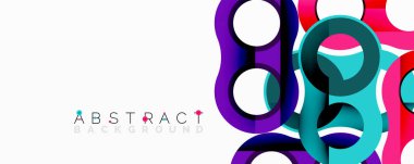 Canlı geometrik şekiller üst üste binerek modern soyut arkaplan oluşturuyor. Renkler arasında mor, yeşil, mavi, pembe, sarı renkler.