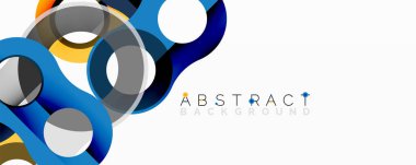 Dinamik kompozisyon. Üst üste binen daireler modern, renkli görsel efektler yaratır. Parlak renkler ile beyaz boşluk karşıtlığı.