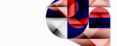 Soyut geometrik şekiller çakışıyor. Kırmızı, donanma, gri tonlar modern tasarım yaratır. Minimalist kompozisyon, temiz çizgiler görsel ilgi gösterir.