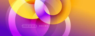 Soyut, enerjik bir arkaplan. Üst üste binen daireler dinamik değişim etkisi yaratır. Mor, turuncu, sarı renkler kompozisyona hakim. Modern tasarım ögesi.
