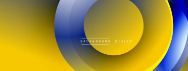 Soyut sarı, mavi katmanlar dinamik dairesel tasarım yaratır. Sunumlar ve markalaşma için modern arka plan uygun. Basit, temiz estetik..